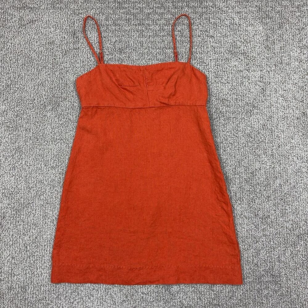 Reformation Dress Womens 0 Orange Linen Mini Sundress Strappy Summer Minimalist